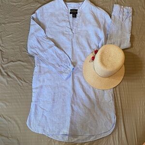 Breezy 100% Linen Dress Pockets Roll Up Sleeves Sz M